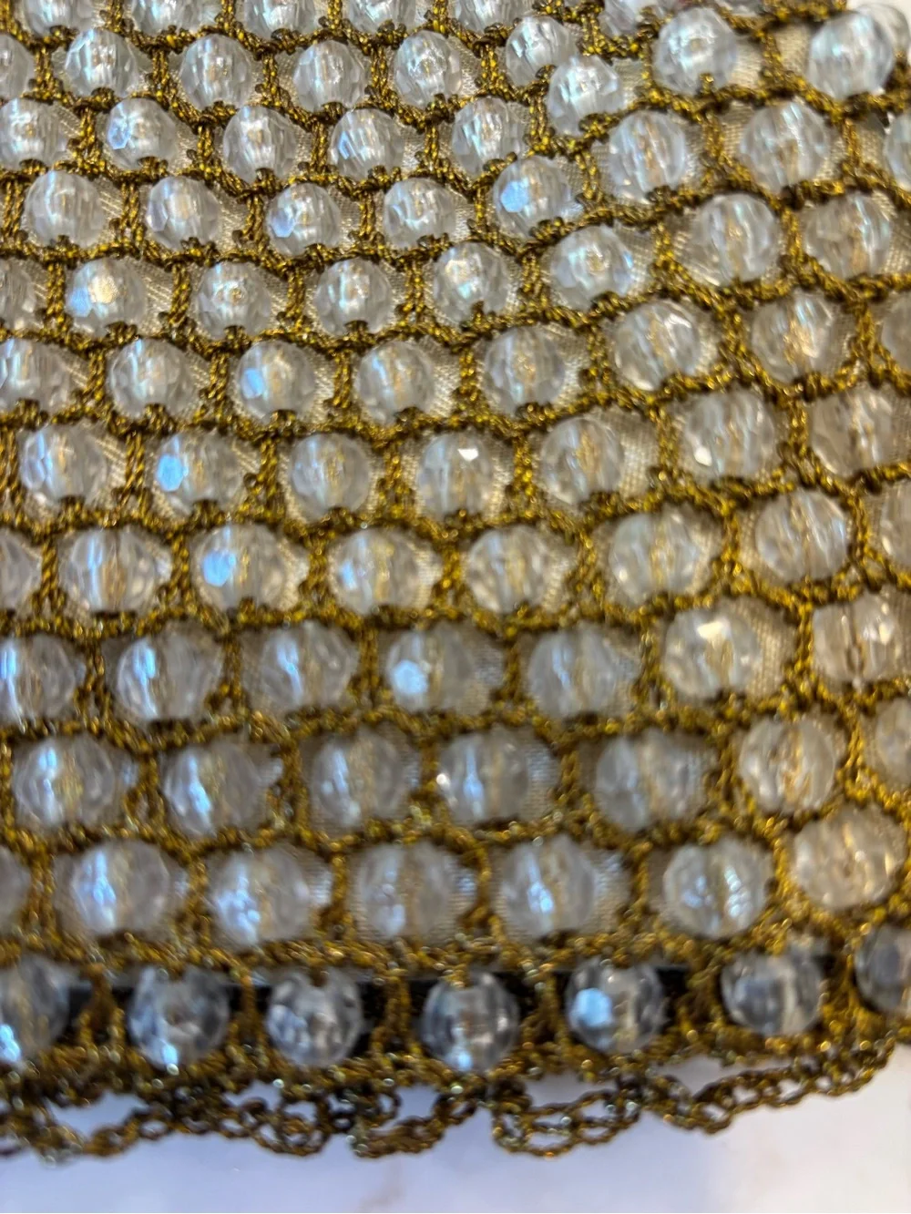 Vintage Gold Beaded Evening purse with Clear Crystal Accents early 1900s